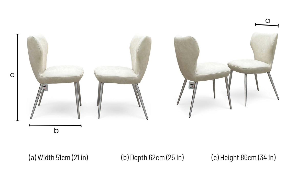 ‘Elegante’ Ivory White Faux Leather Pair of Dining Chairs