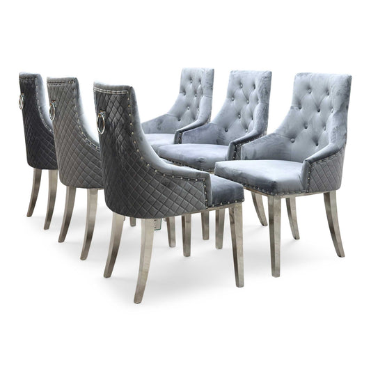 'Dolce' Grey Velvet Fabric Set of 6 Dining Chairs