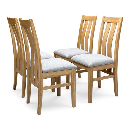 Furnitureland ‘Augusta’ Mist Grey Fabric Set of 4 Wooden Slatted Back Dining Chairs