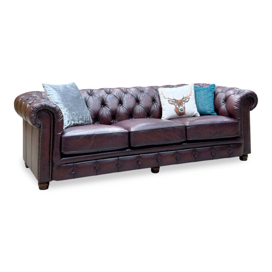 At The Helm ‘Shackleton’ Burgundy Leather 4 Seater Chesterfield Sofa
