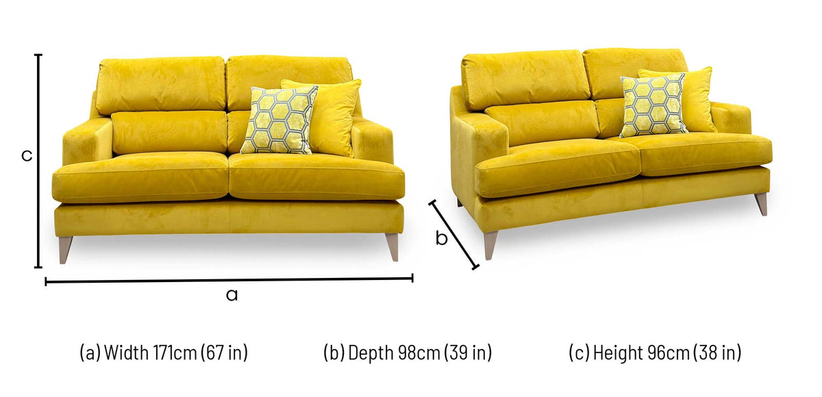 The Lounge Co. ‘Romilly’ Gol204 Golden Spice Yellow Velvet Fabric 2.5 Seater Sofa
