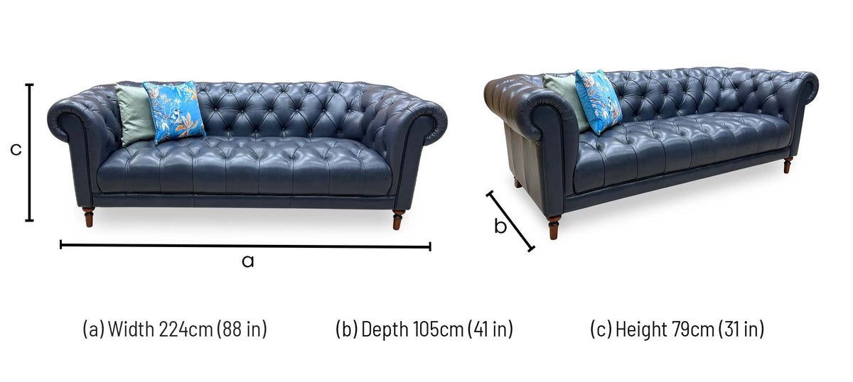 'Columbus' Midnight Navy Blue Cat-200_85 Leather 3 Seater Chesterfield Sofa