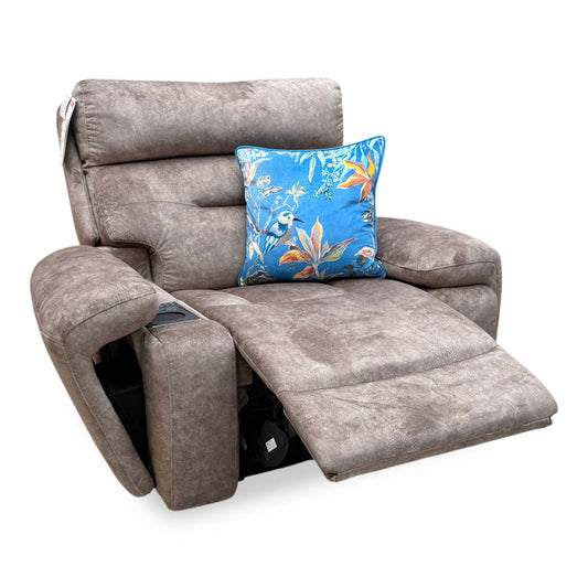 'Cinemax' Marble Classic Brown Velvet Fabric Power Recliner Media Chair with Power Headrest
