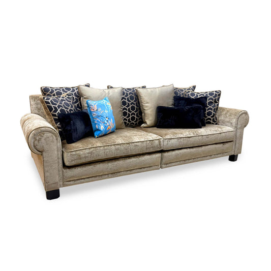 Duresta 'Ambassador' Monarch Gold-Fitz Eby Ft Velvet Fabric Grand 4 Seater Split Frame Scatter Back Sofa