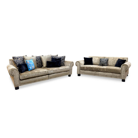 Duresta 'Ambassador' Monarch Gold-Fitz Eby Ft Velvet 4 Seater Split Frame Scatter Back + 3 Seater Classic Back Sofa Set
