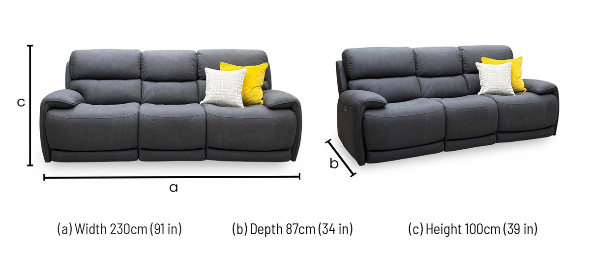 ‘Link’ Bfa-Blj-R16 Grey Suede Fabric 3 Seater Power Recliner Sofa with Power Headrests