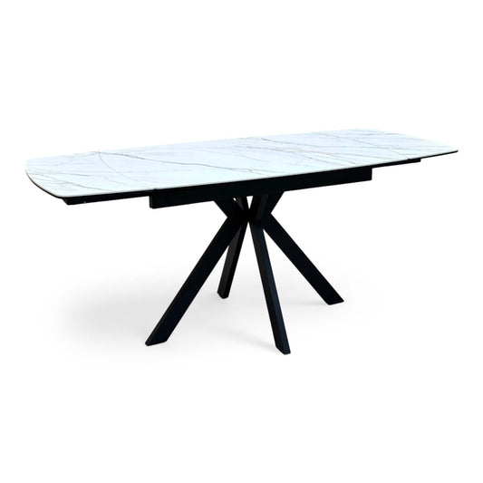 'Quattro' Oyster Ceramic Top Extending Draw Leaf Dining Table