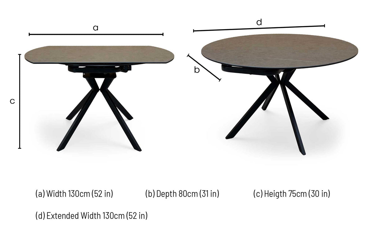 'Quattro' Dark Grey Ceramic Top Round Extending Swivel Dining Table