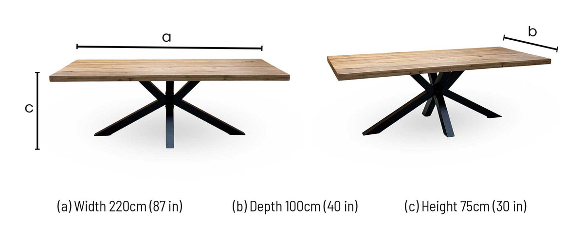 Bodahl Njord solid oak dining table dimensions: width 220cm, depth 100cm, height 75cm