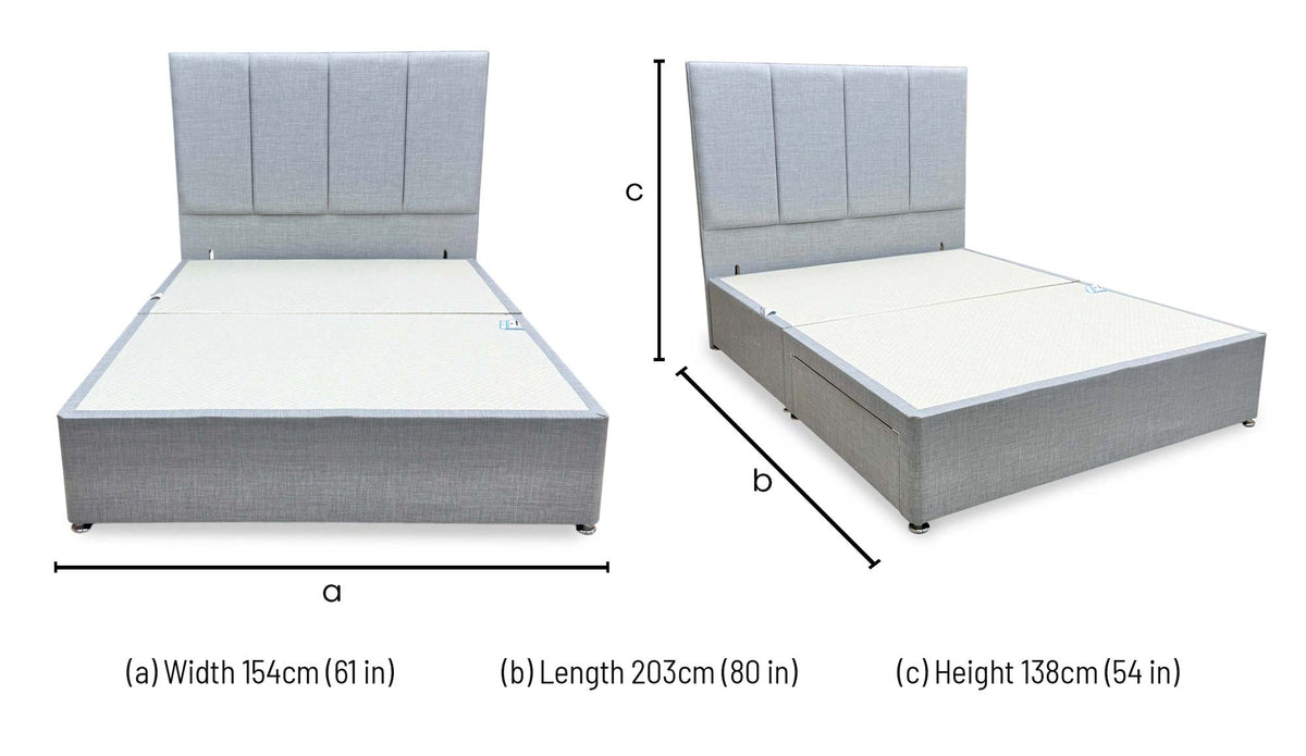 ‘Albert’ Silver Fabric Floor Standing Headboard + 2 Drawer Divan Base - King
