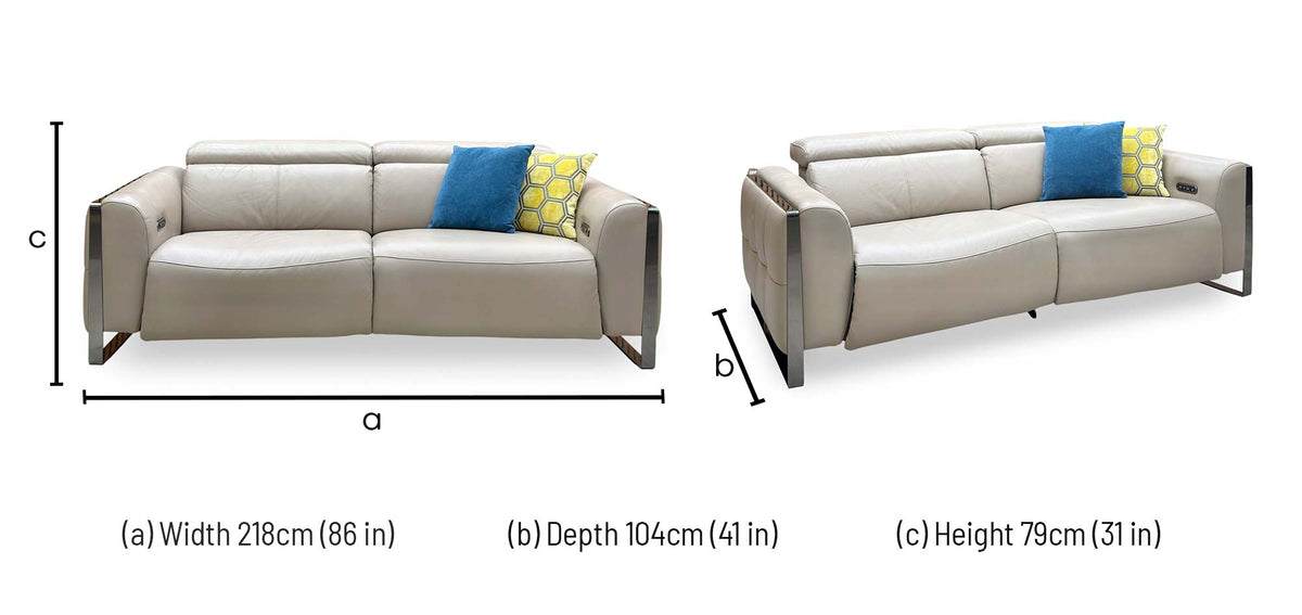 'Gisella' Cat-40:08 Oyster Leather 3 Seater Power Recliner Sofa with Power Headrests