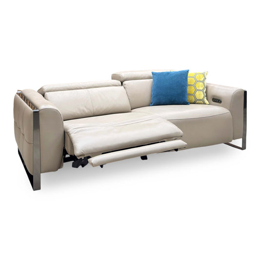 'Gisella' Cat-40:08 Oyster Leather 3 Seater Power Recliner Sofa with Power Headrests