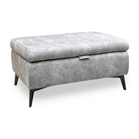 'Ezra' Marble Stone Grey Velvet Fabric Storage Footstool