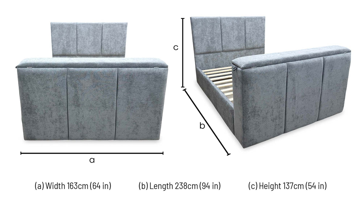 ‘Sterling’ Grey Fabric TV Bed - King
