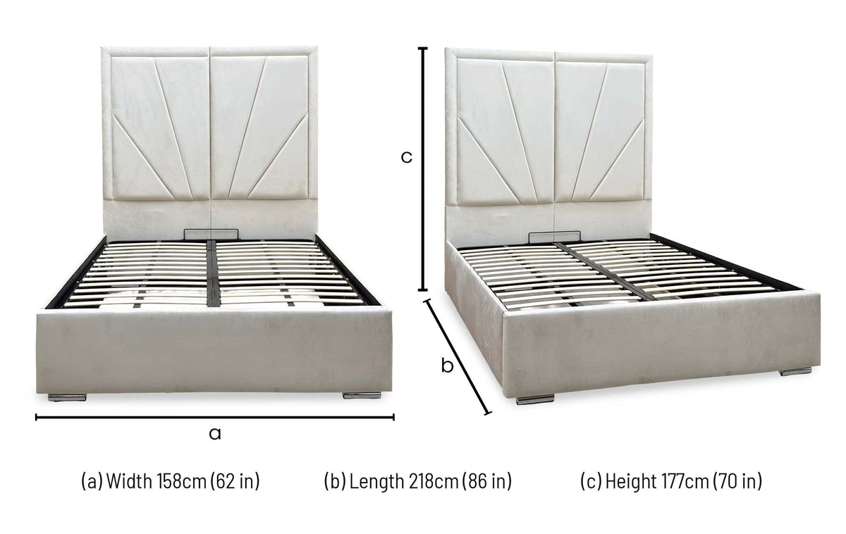 ‘Bentley’ Cream Velvet End Lift Ottoman Bed with High Floor Standing Headboard - King