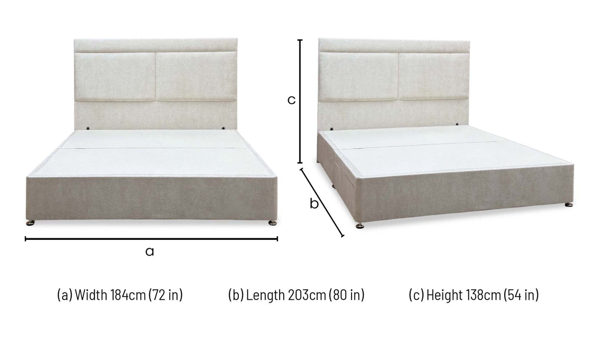 ‘Lawrence’ Cream Fabric 2 drawer Divan Base with Floor Standing Headboard - Super King