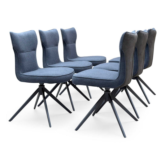 ‘Carrera’ Dark Grey Fabric Set of 6 Swivel Dining Chairs