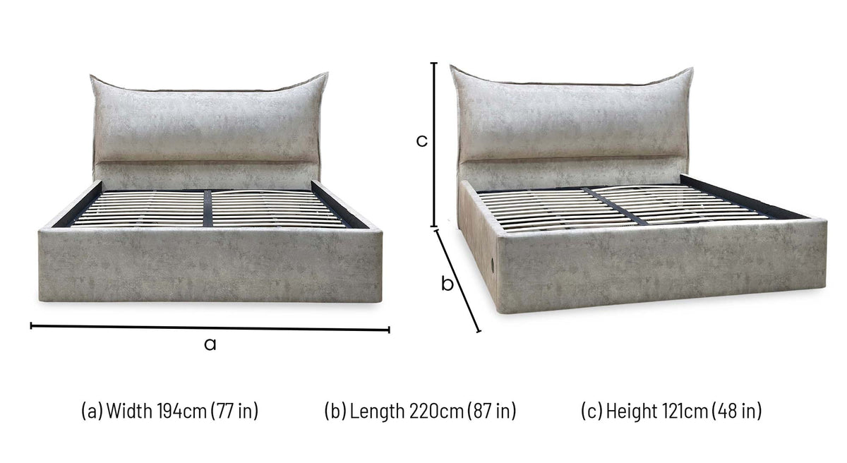'Celestial' Allora Stone Grey Fabric Electric Ottoman Bed Frame - Super King