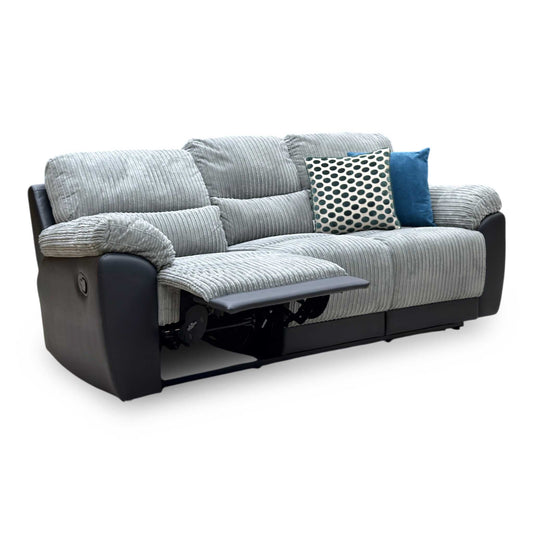 'Sienna’ Black: Grey Fabric: Faux Leather High Back 3 Seater Manual Recliner Sofa
