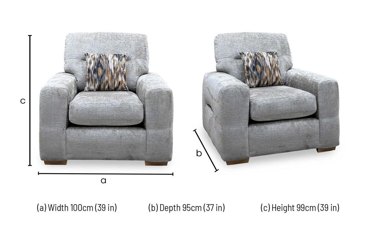 ‘Melrose’ Silver Chenille Fabric Armchair