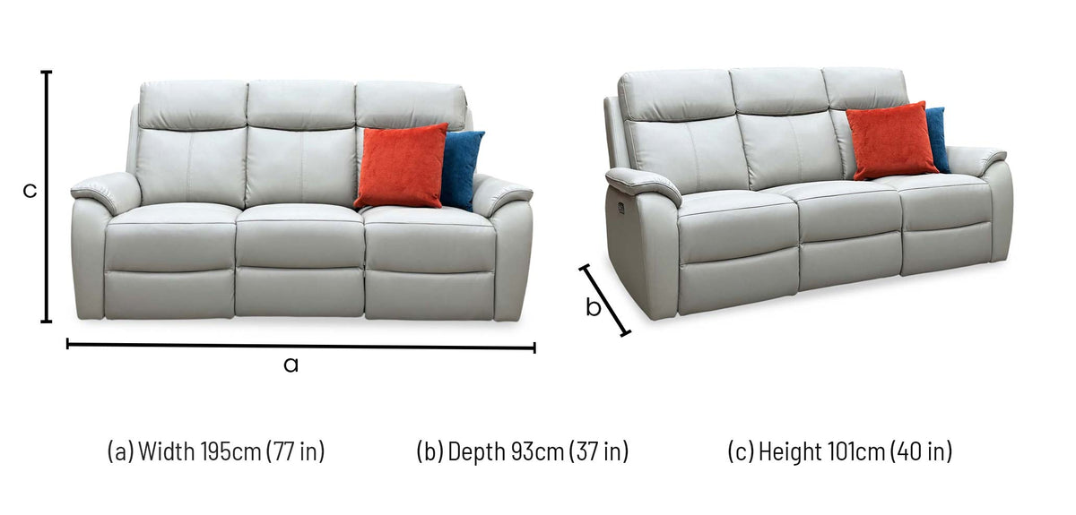 'Kingsmere' Pewter Grey Leather 3 Seater Power Recliner Sofa