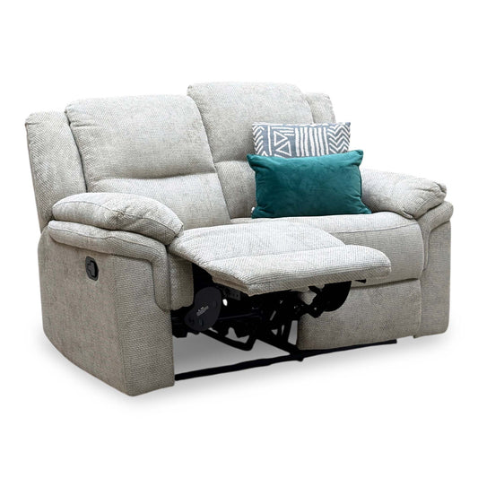 ‘Albion’ Natural Chunky Weave Fabric 2 Seater High Back Manual Recliner Sofa