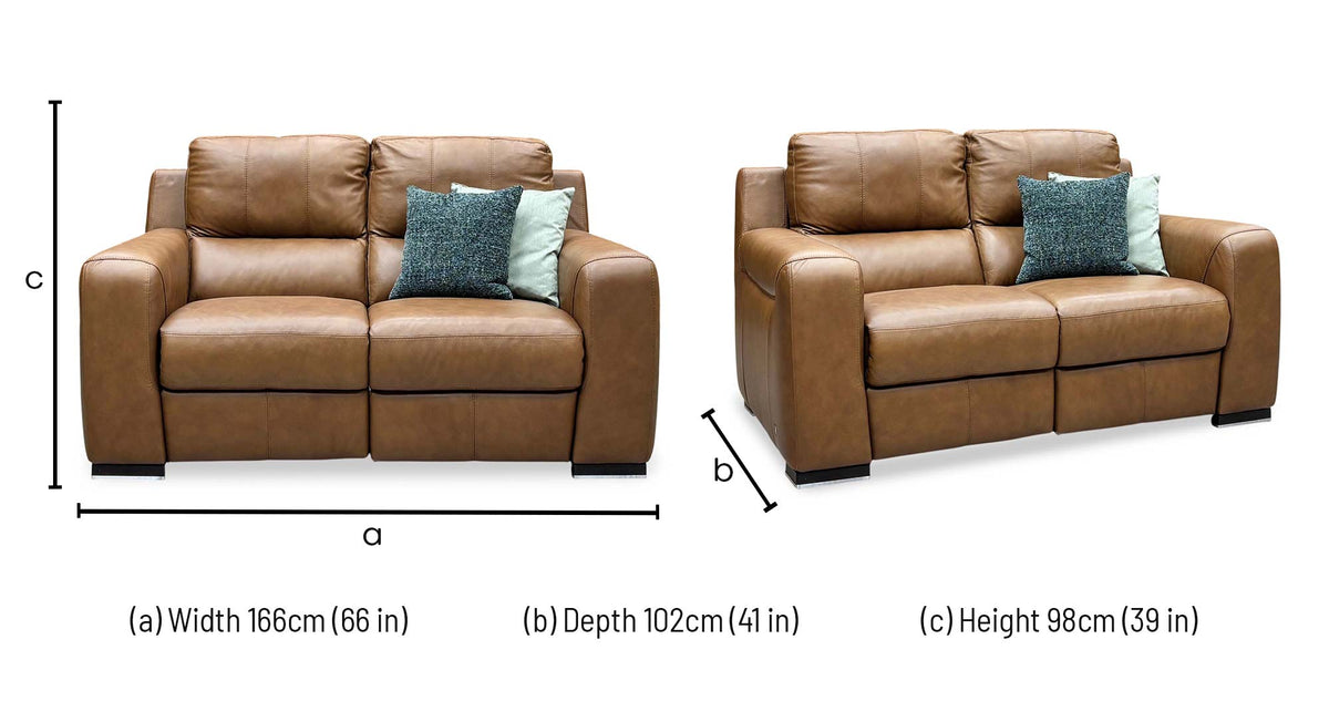 Marinelli Viali bark brown leather 2 seater recliner sofa dimensions: width 166cm, depth 102cm, height 98cm