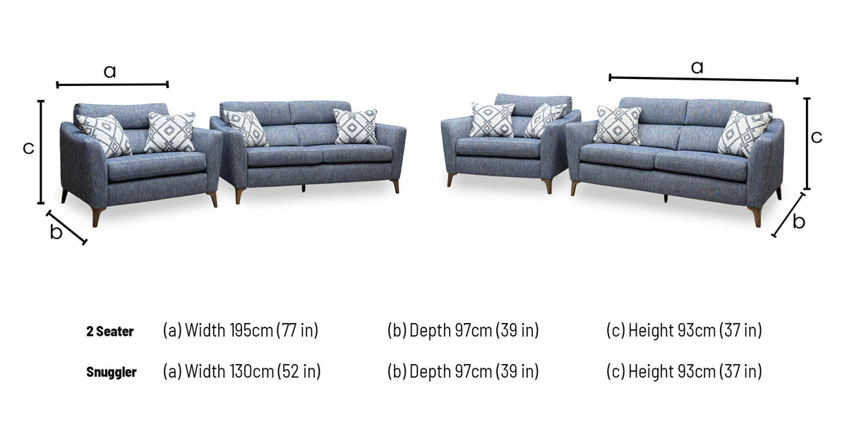 'Moderna’ Blr Marine Blue Sw Woven Fabric 2 Seater Sofa + Snuggler Chair