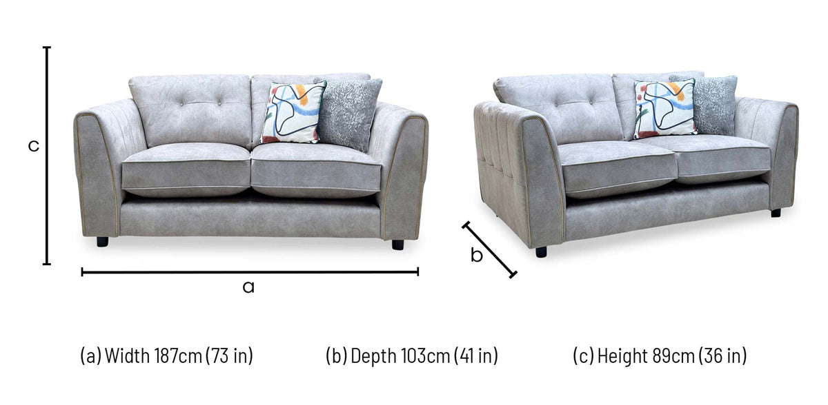 'Mariah' Dapple Silver-Tri Brass Insert Velvet Fabric 2 Seater Classic Back Sofa