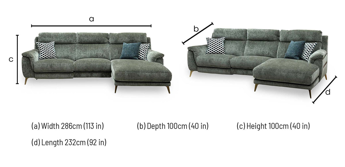 ‘Eclipse’ Fab-Crn-R353 Forest Green Br Chenille Fabric Power Recliner Right Hand Facing Corner Sofa with Power Headrests