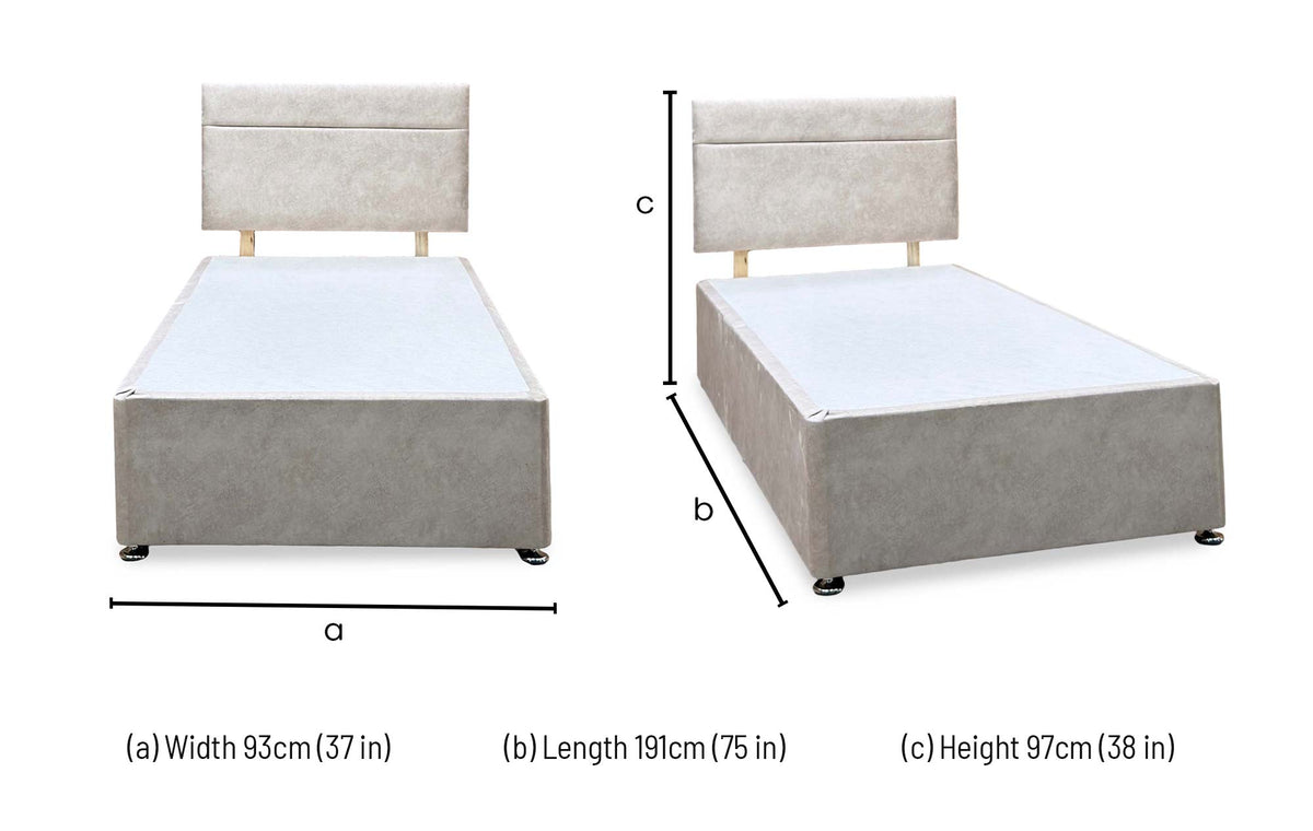 Alfie single divan base and headboard dimensions: width 93cm, length 191cm, height 97cm