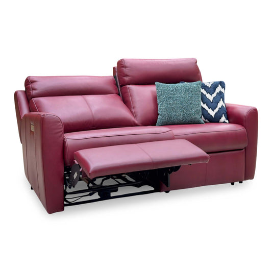 G Plan ‘Wren’ P214 Capri Claret Red Leather 2 Cushion 3 Seater Power Recliner Sofa with Power Headrests and Power Lumbar