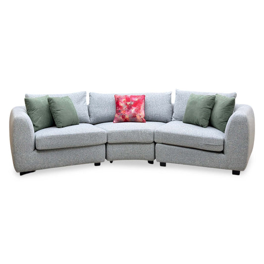 'Spencer' Light Grey Fabric Curved 4 Seater Sofa