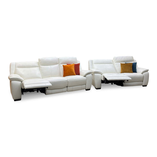 ‘Starlight Express’ White Leather 3 + 3 Seater Power Recliner Sofa Set