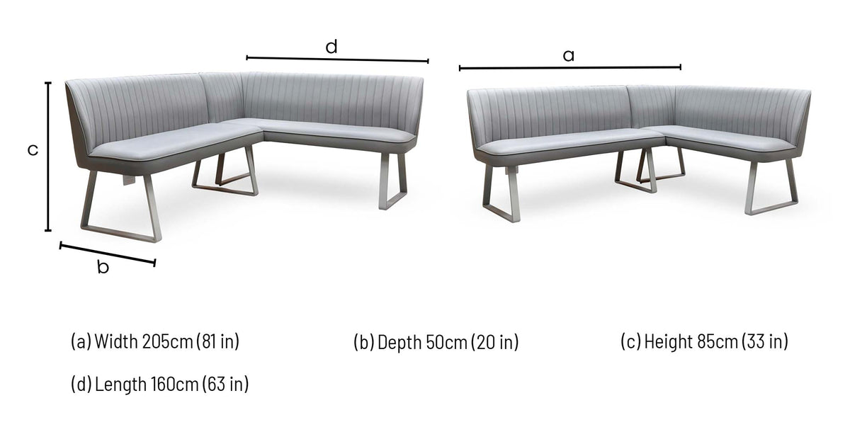 ‘Fumo’ Light Grey Faux Leather Right Hand Facing Corner Dining Bench