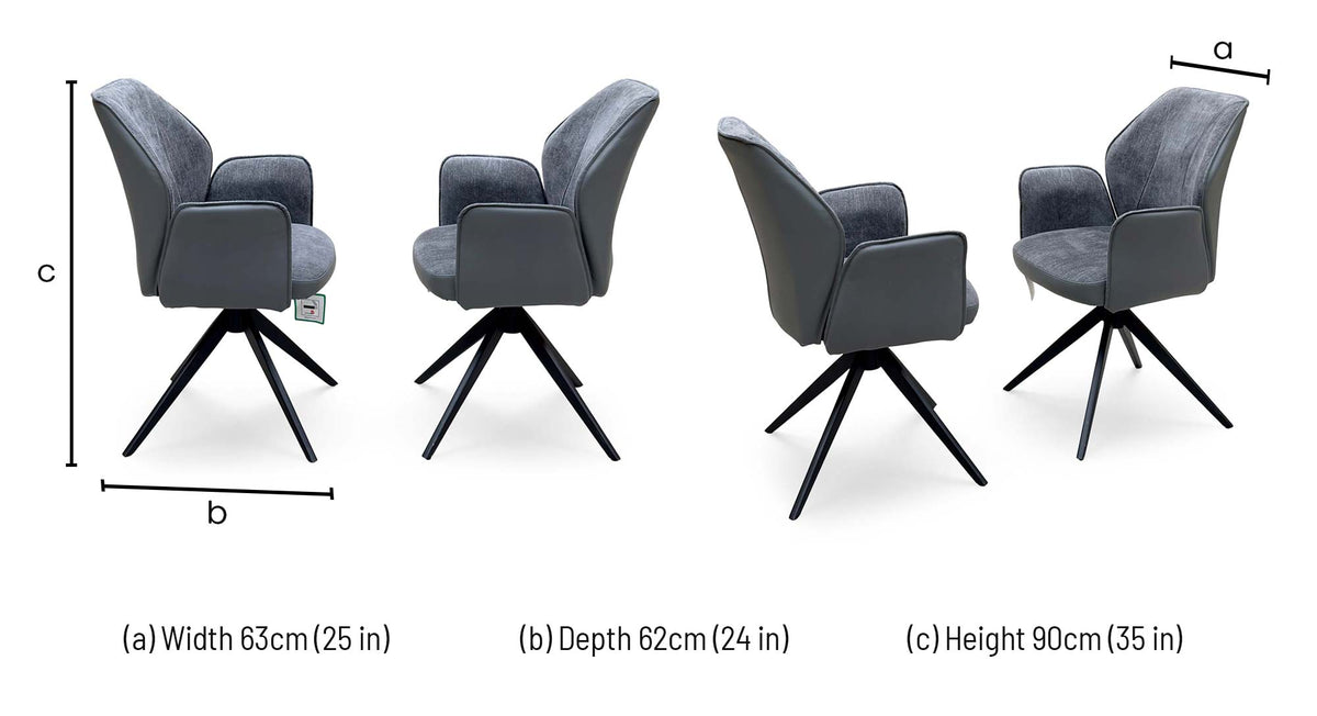 Julio anthracite grey swivel dining chair dimensions: width 63cm, depth 62cm, height 90cm