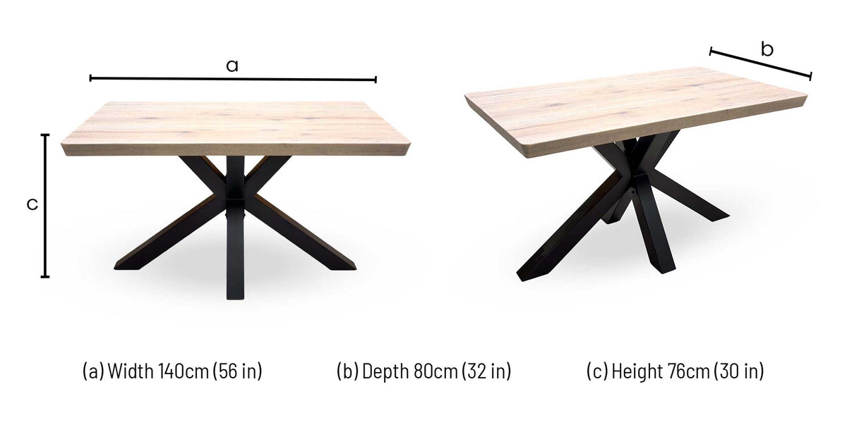 Bodahl 'Njord' 8 Vintage Grey Solid Oak 140cm Compact Soft Edge Dining Table with Metal Star Base
