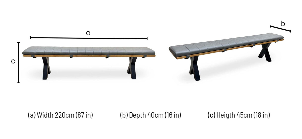 Bodahl ‘Njord’ 1 Oil Solid Oak 220cm Dining Bench with Metal X-Shaped Legs + Grey Bench Pad