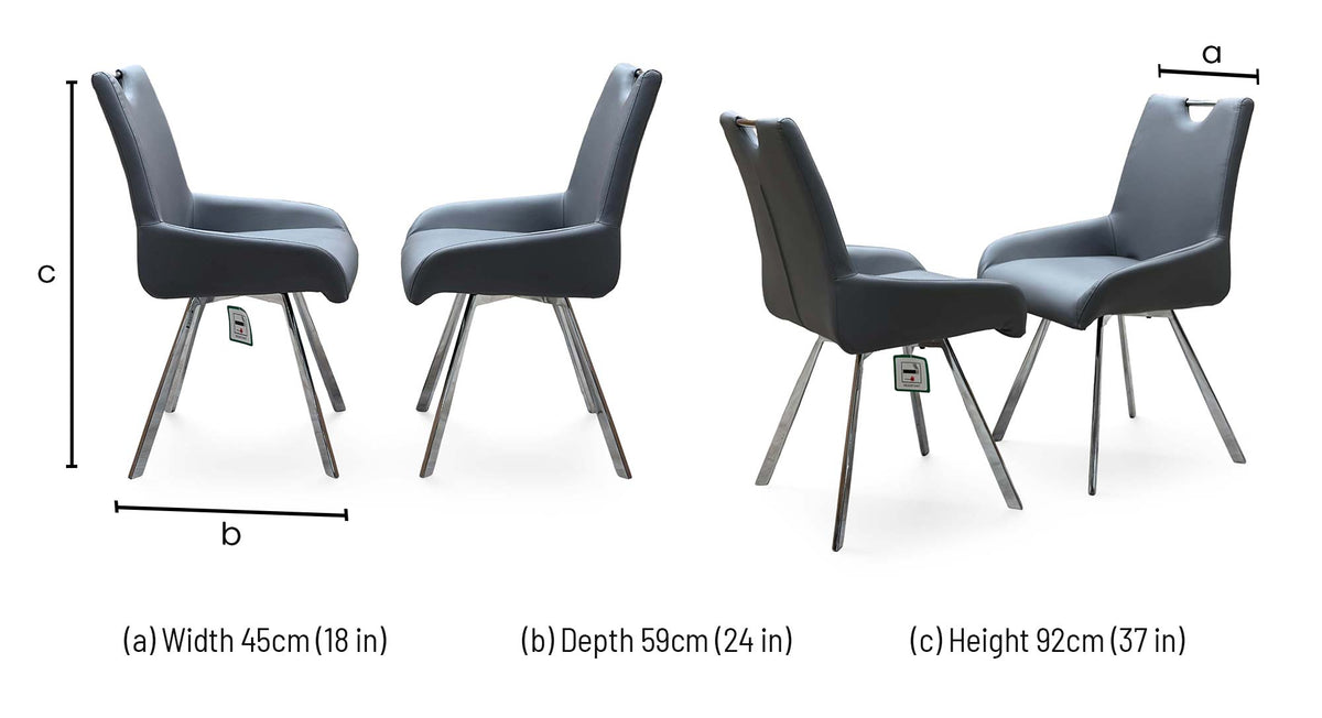 'Nadal' Grey Faux Leather Set of 2 Swivel Dining Chairs