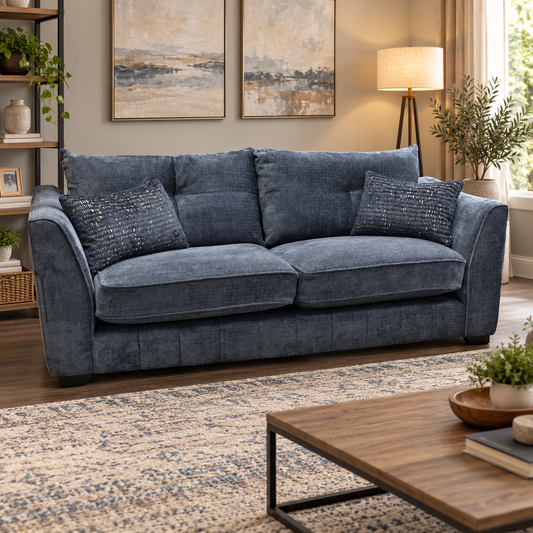 'Allure' Coco Indigo Wng Fabric Classic Back 3 Seater Sofa
