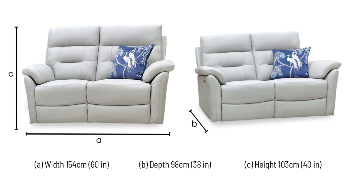 'Sally' Light Grey Leather 2 Seater Power Recliner Sofa