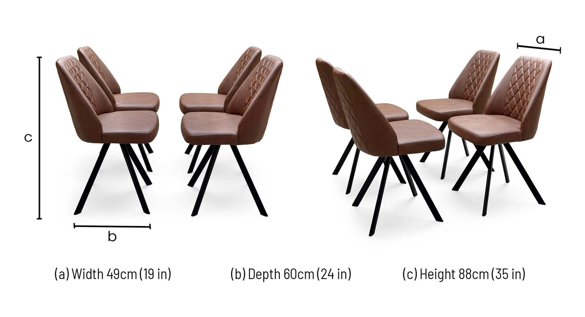 'Jupiter' Tan Brown Faux Leather Set of 4 Swivel Dining Chairs