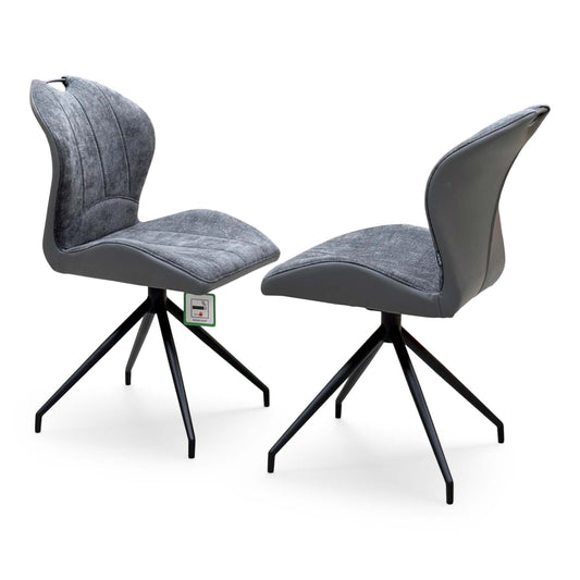 'Raul' Charcoal Grey Fabric Pair of Swivel Dining Chairs