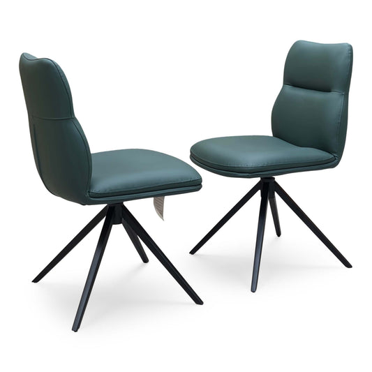 ‘Quattro' Green Faux Leather Pair of Swivel Dining Chairs