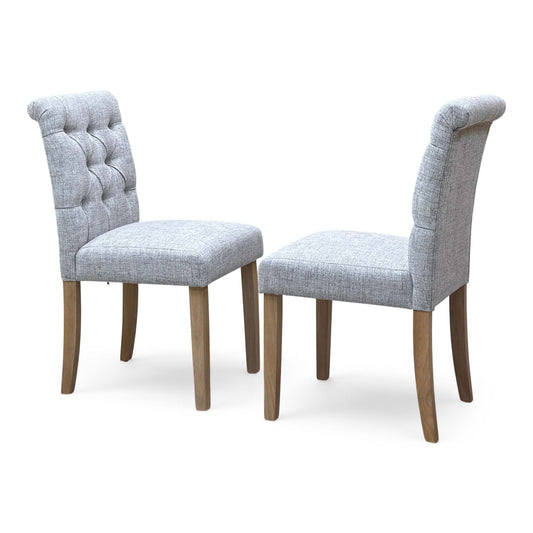 'Lewis' Mist Grey Fabric Pair of Button Back Dining Chairs