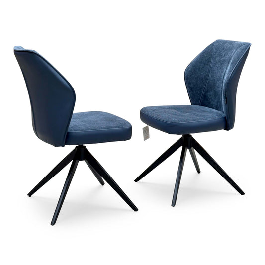 ‘Julio' Navy Blue Fabric Pair of Swivel Dining Chairs