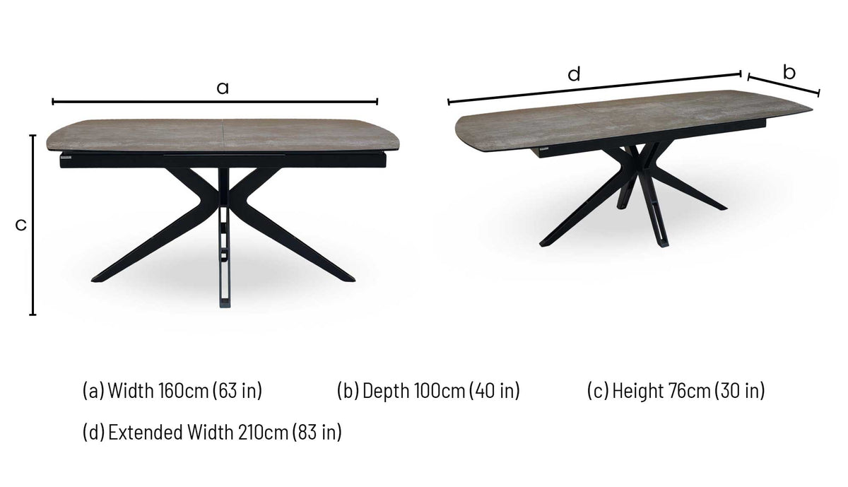 'Jose' Titanium Grey Ceramic Top 160cm Pop Up Extending Dining Table