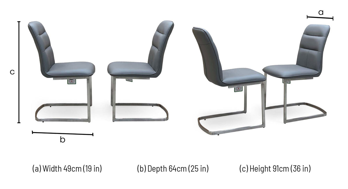 'Cashmere' Charcoal Grey Faux Leather Pair of Cantilever Dining Chairs