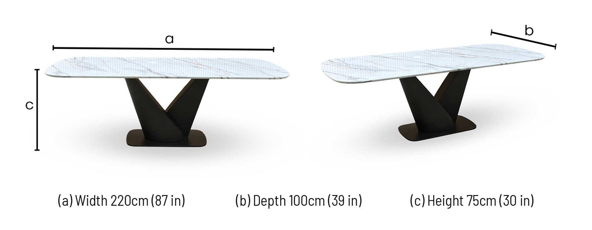 'Camino' Refined Marble and Ceramic Top High Gloss Dining Table