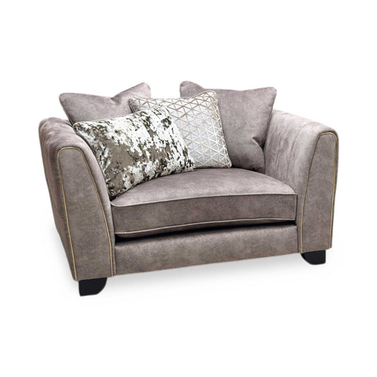 Mariah Dapple Chocolate-Tri Brass Insert Fabric Snuggler Chair